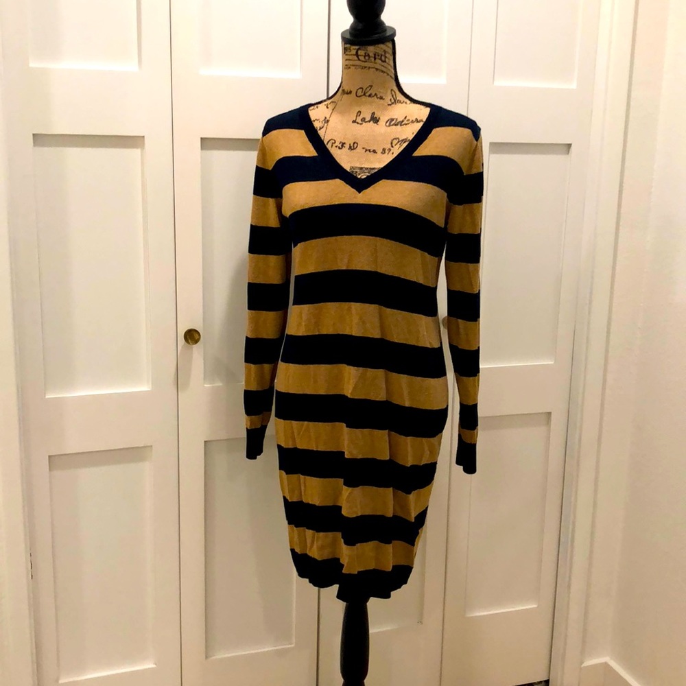 V-neck stripe sweater dress